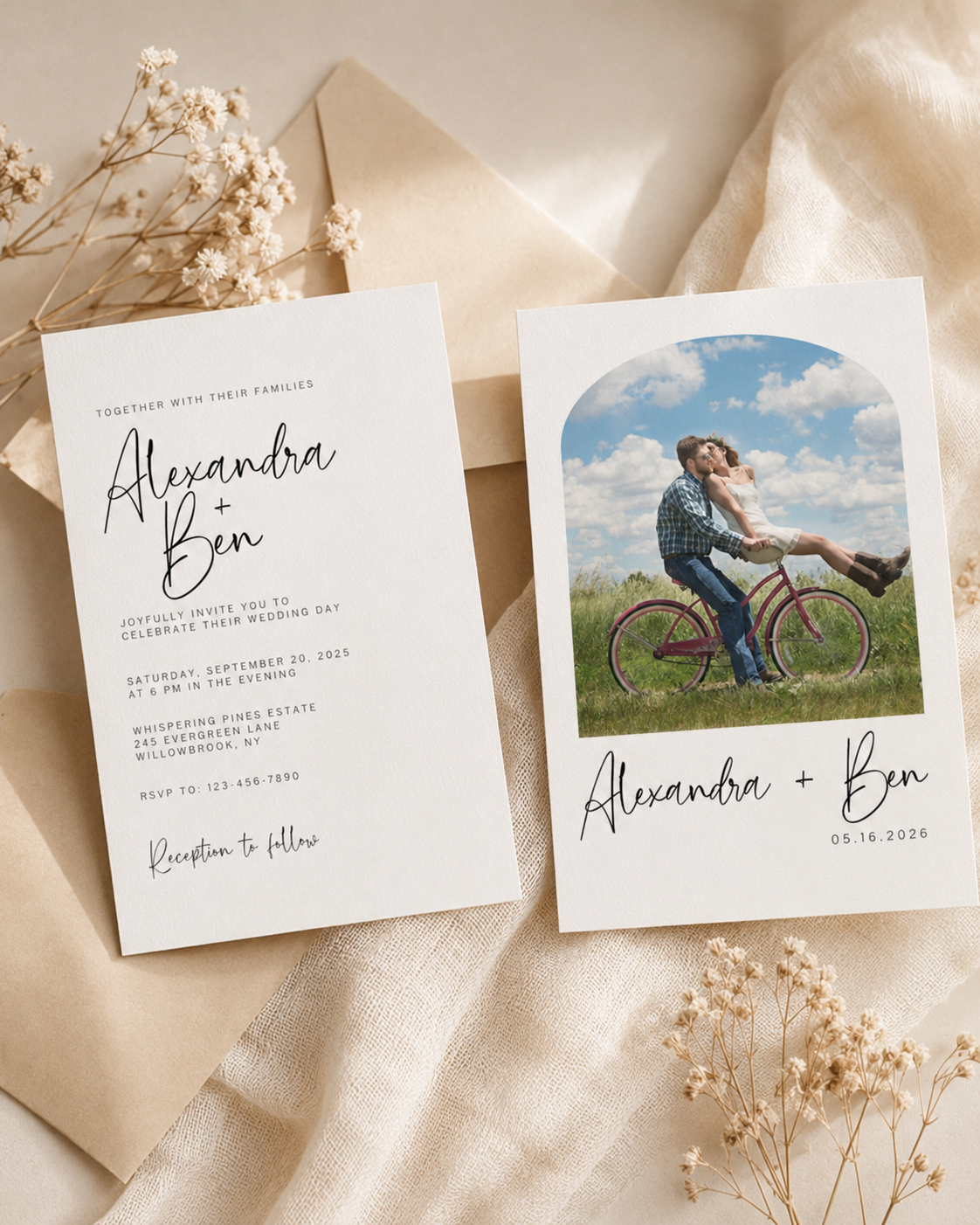 Modern Photo Wedding Invitation Template, Minimalist Arch Invite, Editable Download