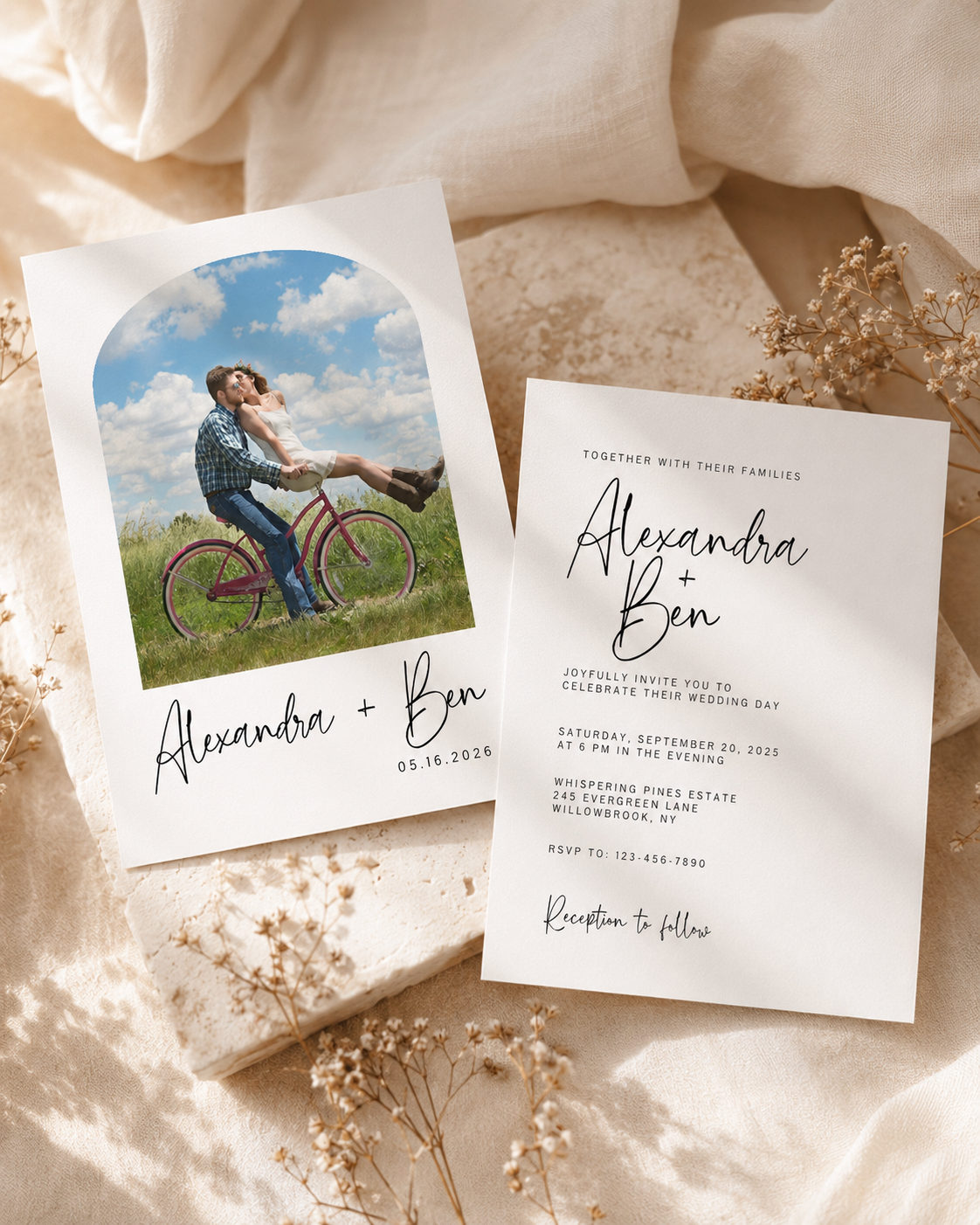 Modern Photo Wedding Invitation Template, Minimalist Arch Invite, Editable Download